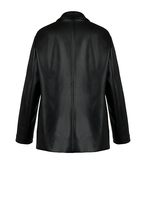 Черный однобортный жакет из эко-кожи, 2