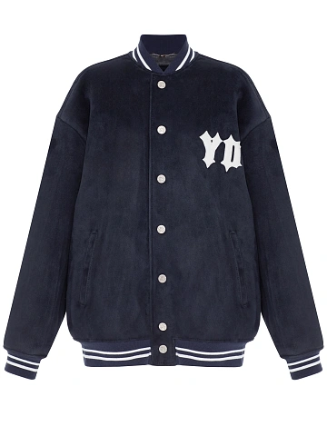 Синий объемный бомбер из овчины, 1