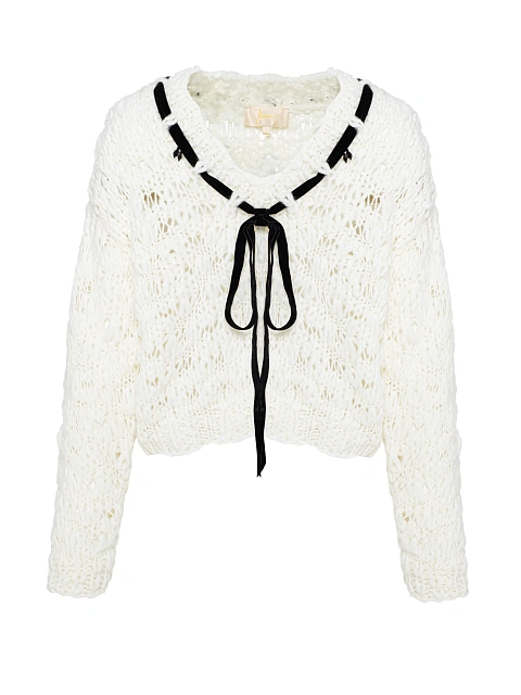 Белый укороченный пуловер из кашемира и шелка "Ti Amo", 1 Белый укороченный пуловер из кашемира и шелка "Ti Amo", 1