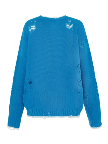 Синий унисекс хлопковый свитер с якорем, 2
