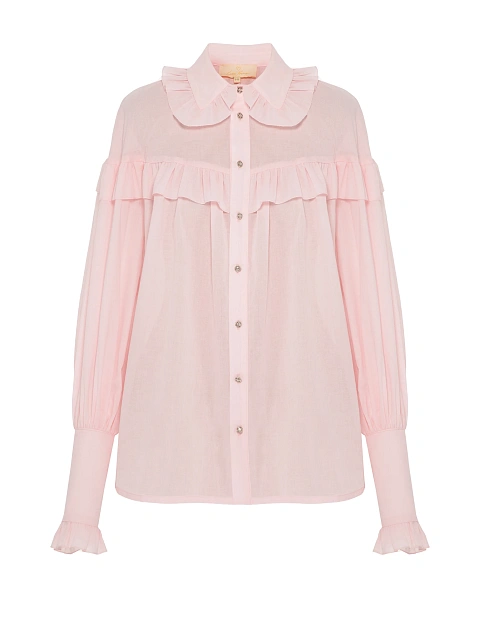 Светло-розовая блузка из хлопка с рюшами, 1 Светло-розовая блузка из хлопка с рюшами, 1
