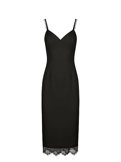 Черное платье-миди на бретельках с кружевом, 1 Черное платье-миди на бретельках с кружевом, 1