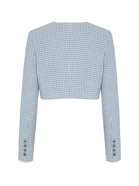 Бело-голубой укороченный жакет из твида, 2