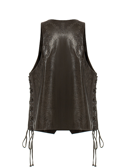 Коричневый кожаный жилет с декоративной шнуровкой, 2