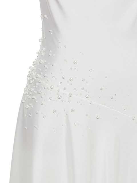 Белое платье-миди из шелка с асимметричной юбкой и жемчугом, 3 Белое платье-миди из шелка с асимметричной юбкой и жемчугом, 3
