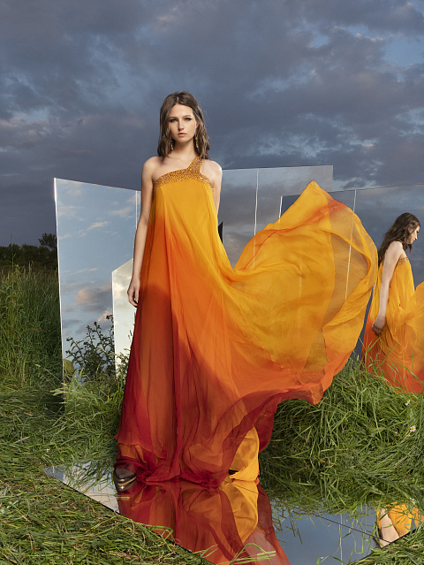 Шелковое платье-сарафан на одно плечо, 3