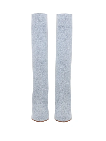 Голубые высокие сапоги из денима на каблуке, 2