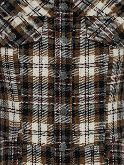 Коричнево-серое шерстяное платье-мини в клетку, 3