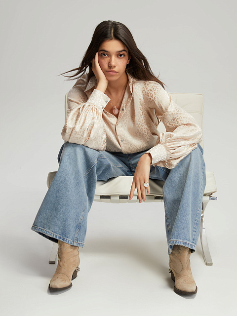 Бежевая блузка из вискозы с узором, 6