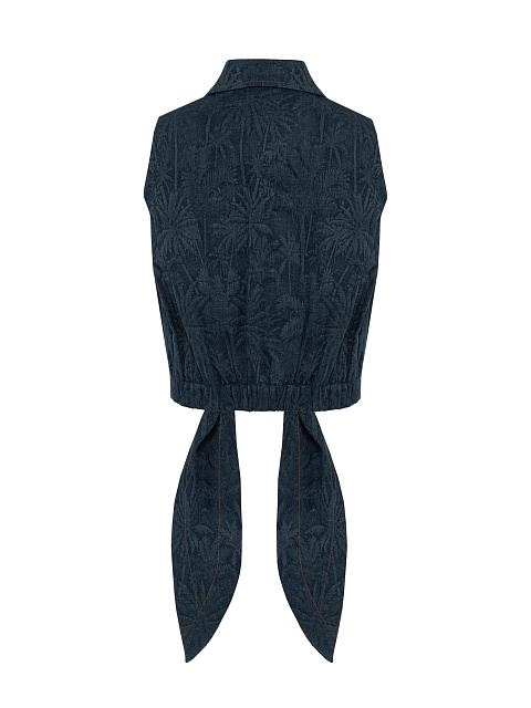 Синяя укороченная рубашка с завязками из жаккарда, 3