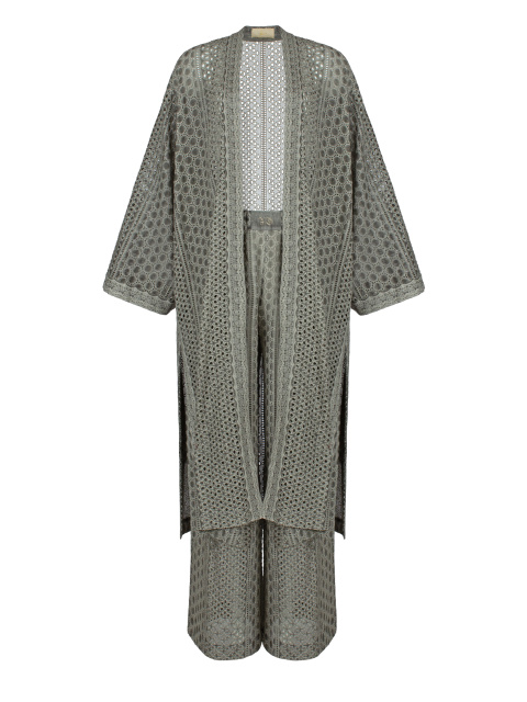 Серый хлопковый комплект из кимоно и брюк, 1