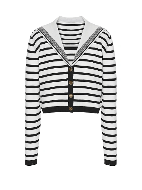 Укороченный белый кардиган в черную полоску , 1