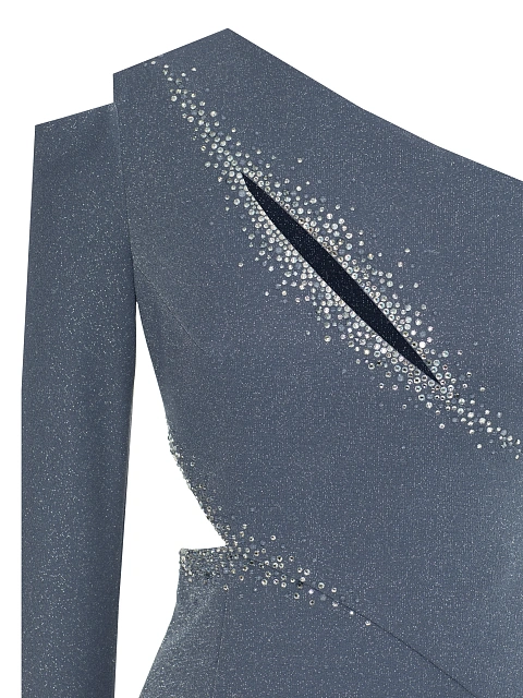 Синее платье-макси из трикотажа с люрексом и стразами, 4