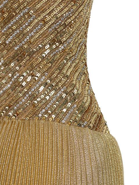 Золотое платье-макси с гофрированной юбкой и драпировкой, 5 Золотое платье-макси с гофрированной юбкой и драпировкой, 5