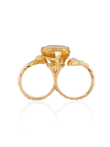 Двойное кольцо из желтого золота с цитрином и бриллиантами, 2