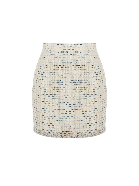 Молочный твидовый костюм из жакета и юбки-мини, 6