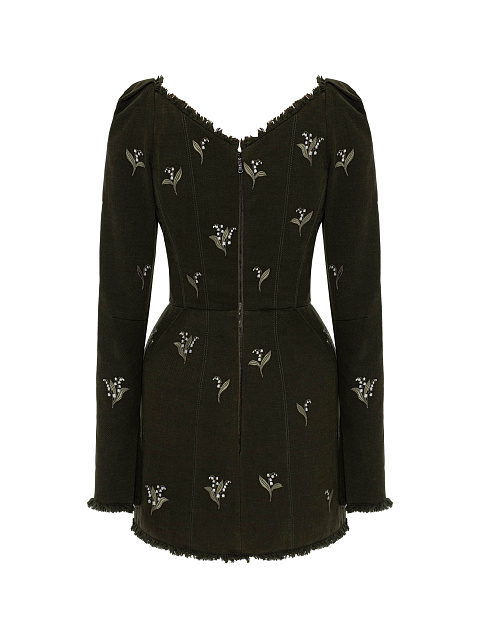 Платье цвета хаки из денима с вышивкой, 2