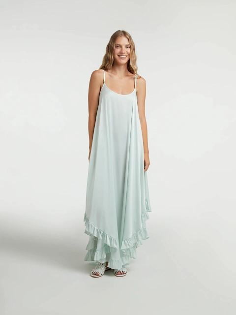 Светло-мятный сарафан из вискозы с рюшами, 5