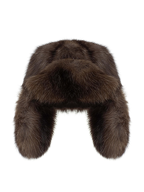 Светло-коричневая шапка-ушанка из меха соболя с сединой, 1 Светло-коричневая шапка-ушанка из меха соболя с сединой, 1