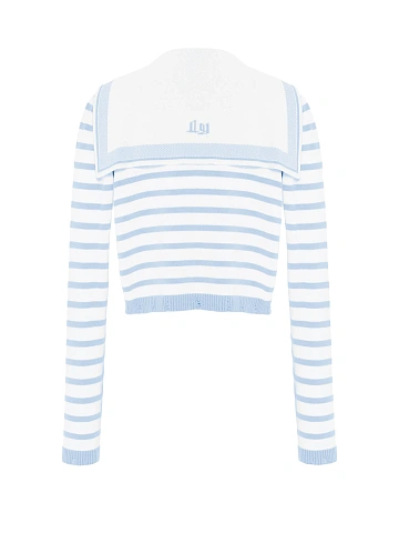 Укороченный белый кардиган в голубую полоску, 2