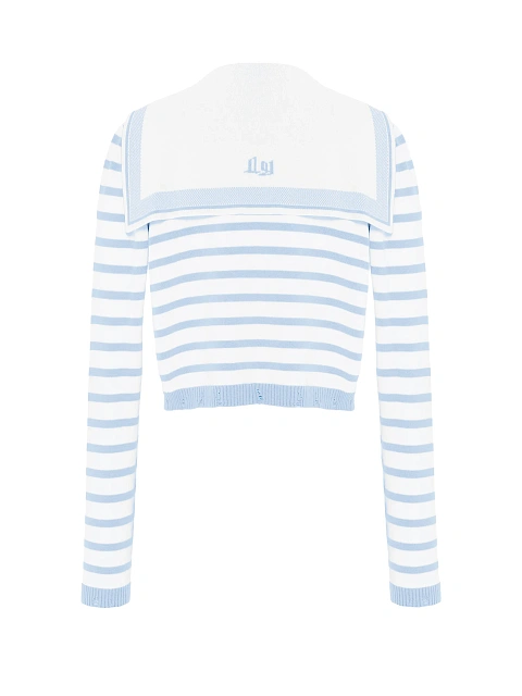 Укороченный белый кардиган в голубую полоску, 2