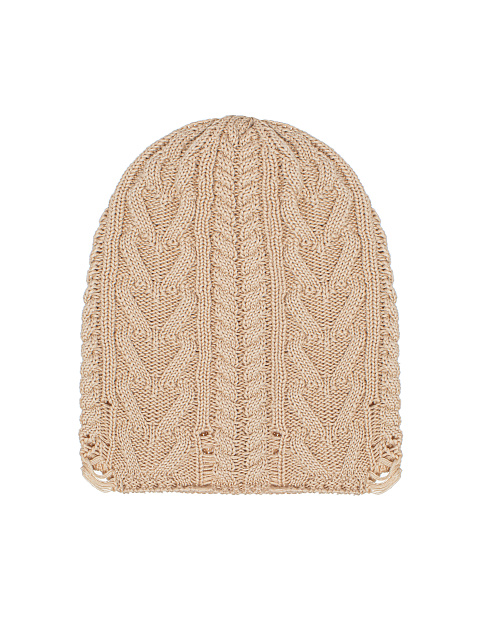 Бежевая вязаная шапка из хлопка с дырками, 1