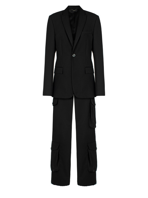 Черный костюм из шерсти с брюками-карго, 1