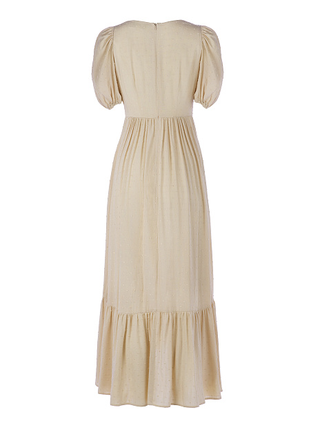 Бежевое платье из хлопка с завязкой на груди, 2
