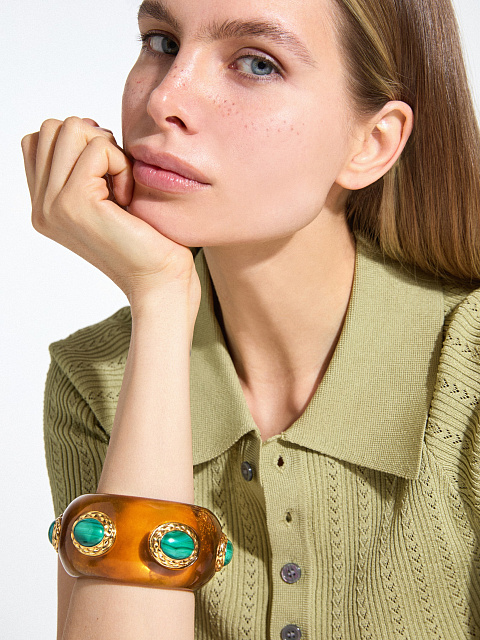 Браслет из янтаря с малахитом, 2