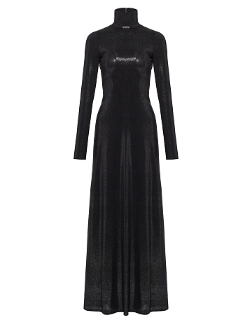 Черное трикотажное платье-макси с люрексом, 1