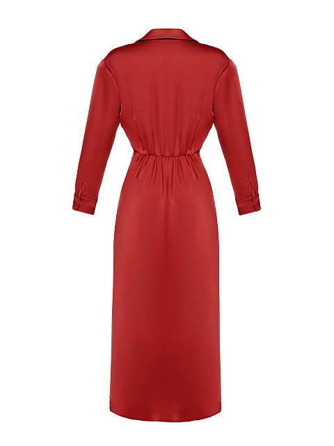 Красное атласное платье-рубашка, 2