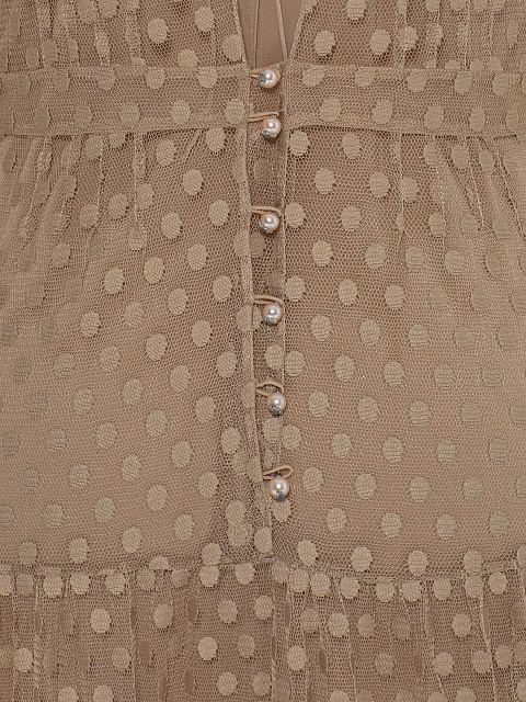 Бежевое платье из сетки с мехом норки, 5