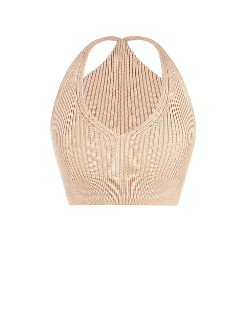 Бежевый вязаный комплект из топа и кардигана с белыми пуговицами, 2