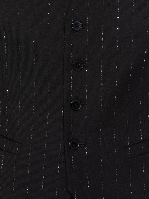 Черный костюм-тройка в полоску со стразами, 7