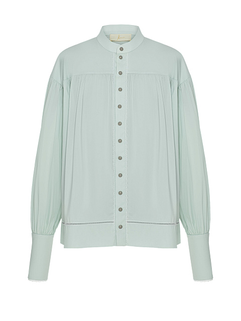 Мятная хлопковая объемная блузка, 1