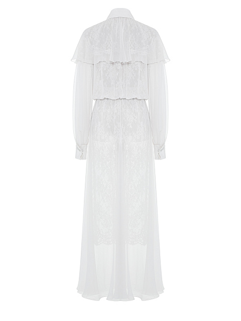 Белое платье-макси из шифона с кружевом, 5