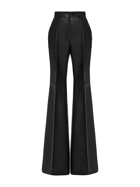 Черный костюм-двойка из кожи с брюками клеш, 3