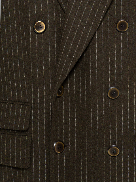 Зеленое пальто из шерсти в полоску с кружевом, 3