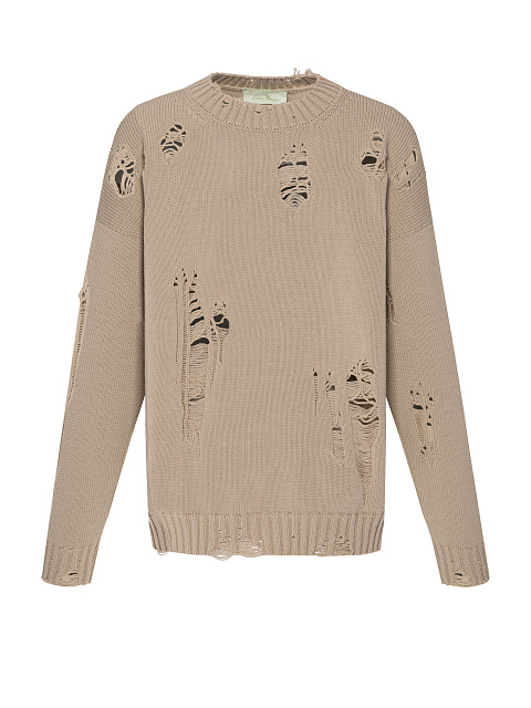 Темно-бежевый хлопковый свитер с дырками, 1 Темно-бежевый хлопковый свитер с дырками, 1