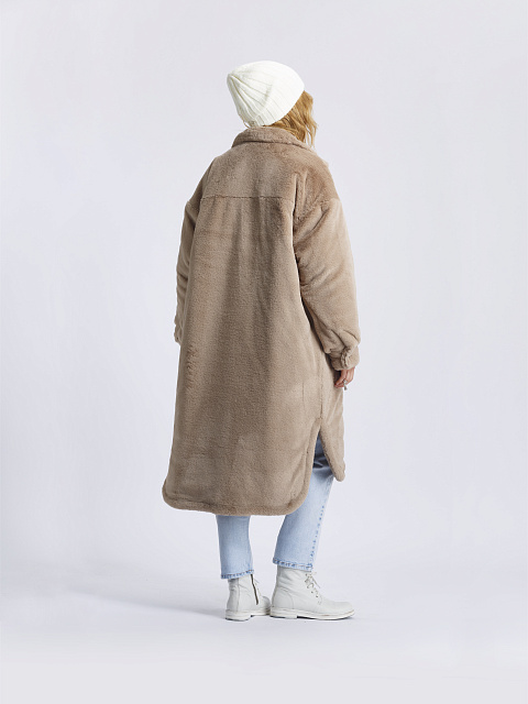 Бежевое пальто-рубашка из эко-меха, 4 Бежевое пальто-рубашка из эко-меха, 4