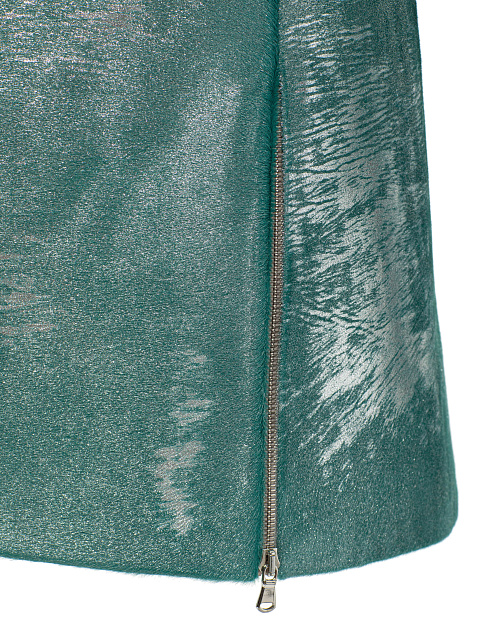 Бирюзовый кожаный комплект из укороченного жакета и юбки-мини, 4