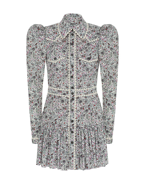 Платье-мини из хлопка с цветочным принтом, 1