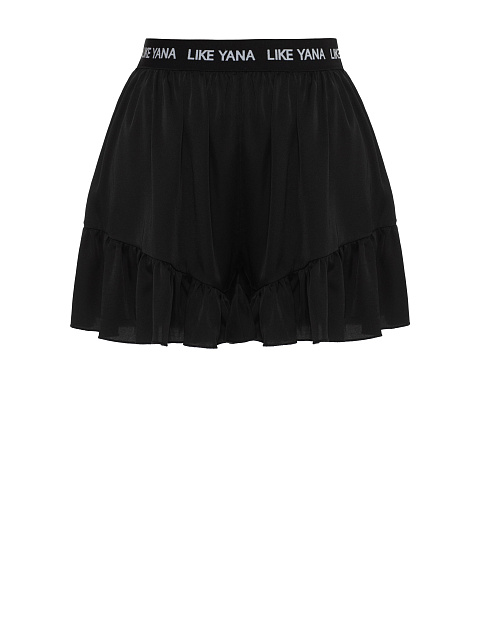 Комплект черного цвета из топа на завязках и шорт с рюшами, 3