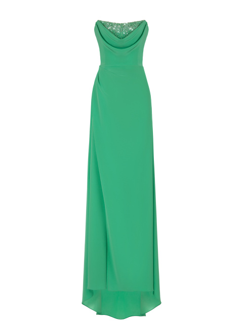 Зеленое корсетное платье из шелка с вышивкой, 1
