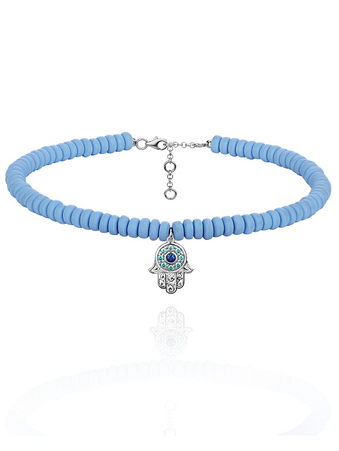 Колье-чокер из голубого каучука с серебряным кулоном с синими фианитами, 1