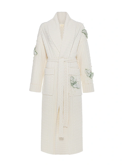 Белое вязаное пальто из кашемира с декором из меха норки, 1