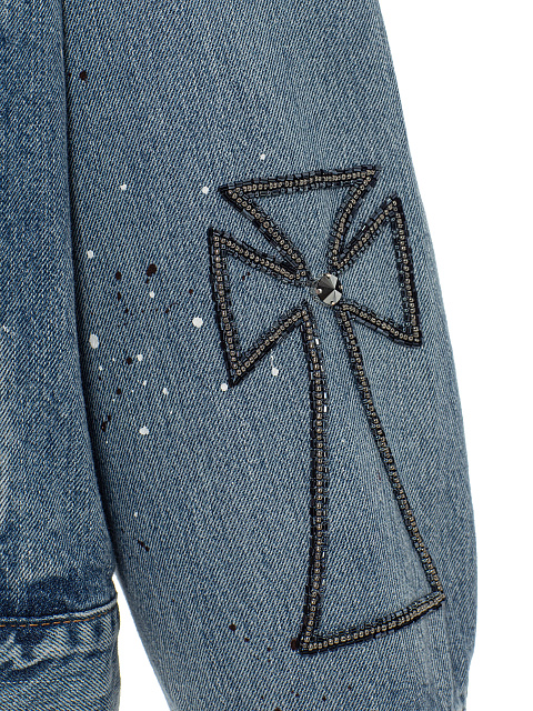 Джинсовая куртка с вышивкой крестами, 3