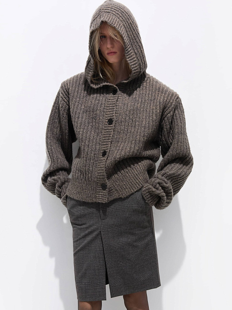 Серый кардиган с капюшоном, 3