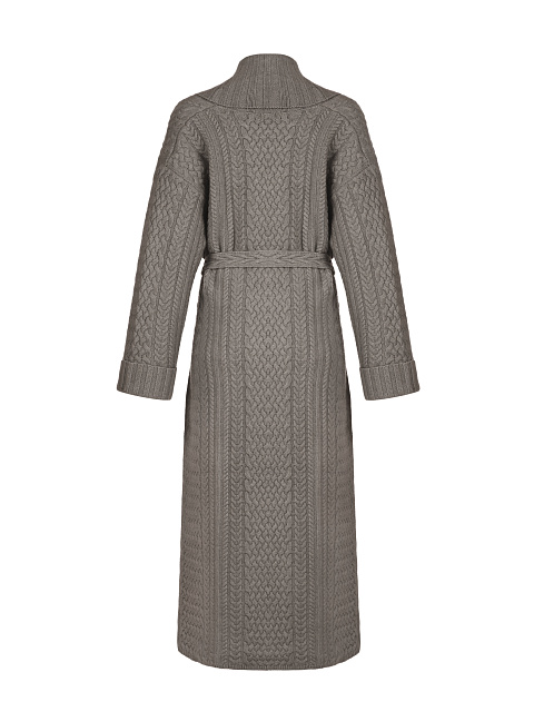 Серо-коричневое вязаное пальто из шерсти мериноса и кашемира, 2