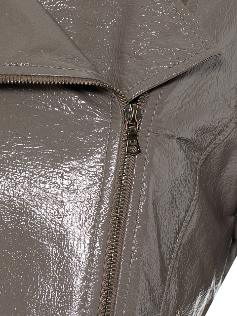 Серая укороченная косуха из лакированной кожи, 4